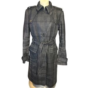 Banana Republic Wool Gray Plaid Trench Coat